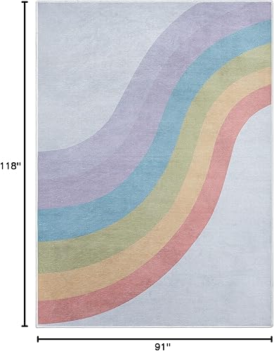 Miniatura 2 de Well Woven Kids Rugs Rainbow - Alfombra moderna de tejido plano multicolor de 7 pies 7 pulgadas x 9 pies 10 pulgadas