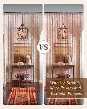 52 Strands 35.4 x 79 Bamboo and Wood Beaded Curtain for Doorway Handmade Natural Doorway Beads Bohemian Bamboo and Wooden Room Devider Hanging Boho Beaded Curtain,Brown
