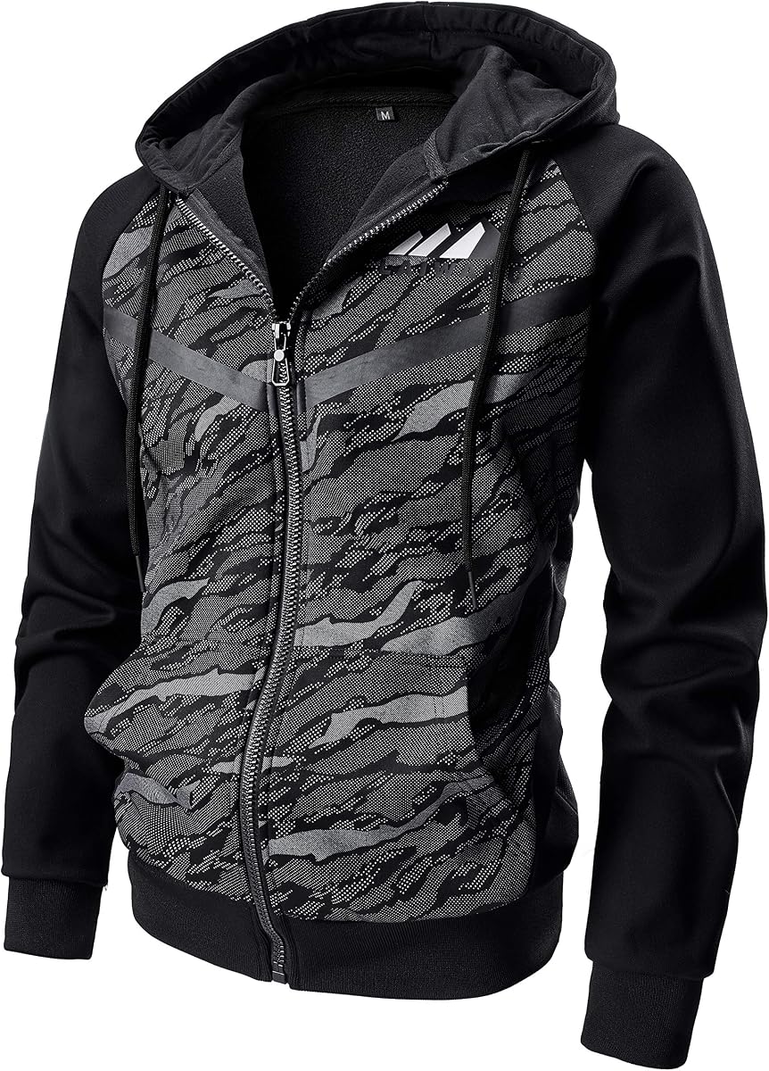 Men's Color Block Hoodie-Full Zip Ultimate Heavyweight Fleece Hoodie-Camo zip up hoodie With Kanga Pocket