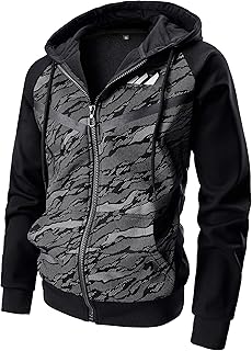 Men's Color Block Hoodie-Full Zip Ultimate Heavyweight Fleece Hoodie-Camo zip up hoodie With Kanga Pocket
