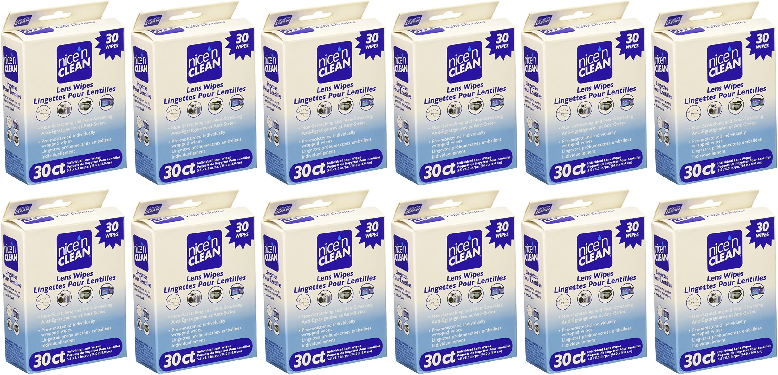 Nice 'N Clean Lens Cleaning Wipes, Pre Moistened Individually Wrapped, Non Scratching & Streaking, 360 Count
