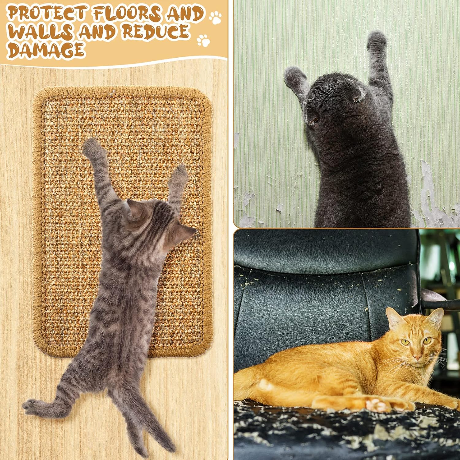 Weysat 8 Pieces Cat Scratcher Mat with Adhesive Loop Tape Scratch Mat for Cats, 7.8 x 11.8 Inch, Sisal Material