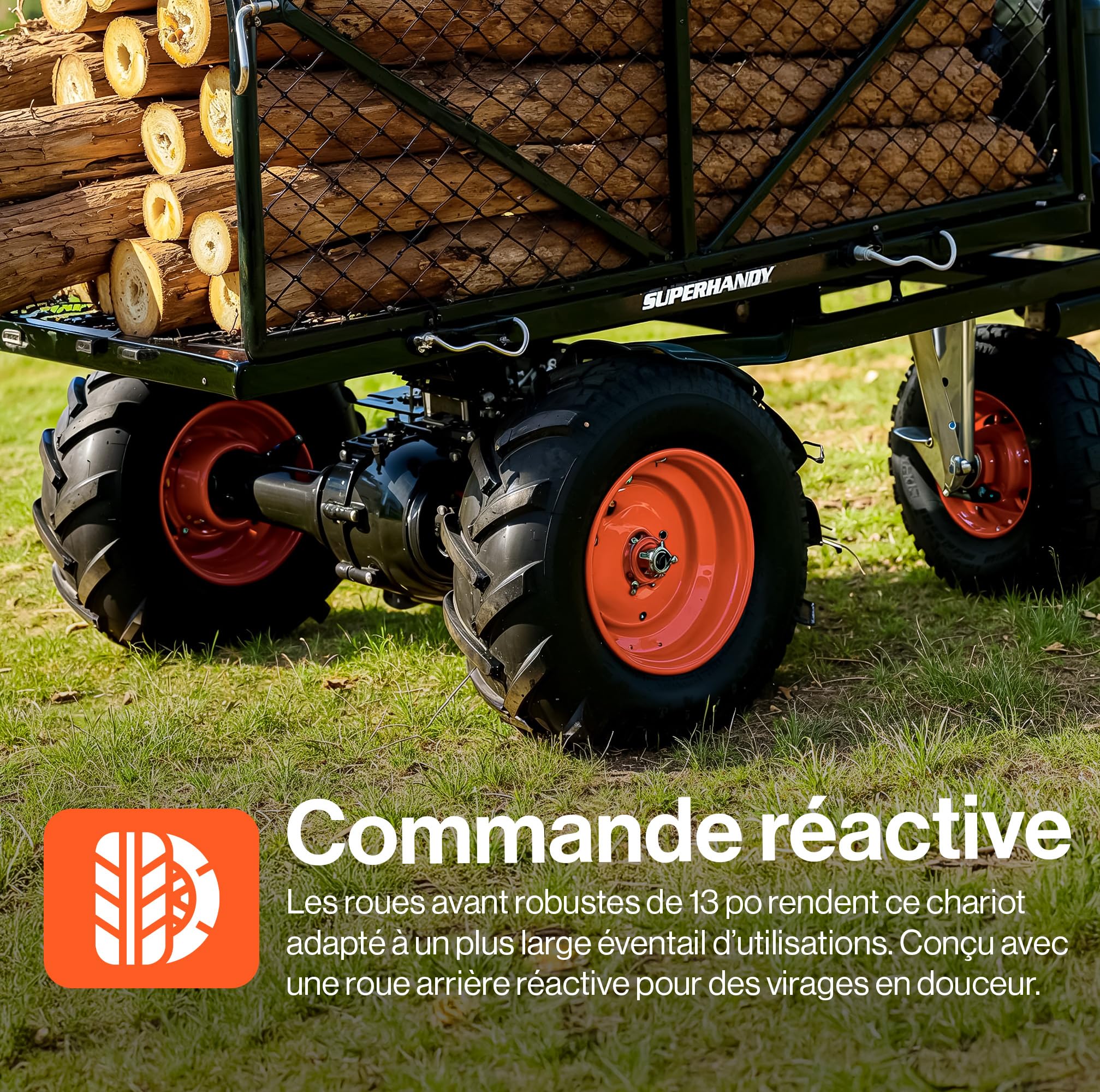 SuperHandy Brouette électrique 48 V, Charge 230 kg, Traction 460 kg | Batterie lithium-ion; chariot utilitaire pour ferme et jardin, conçu pour transporter facilement outils, terre et matériaux