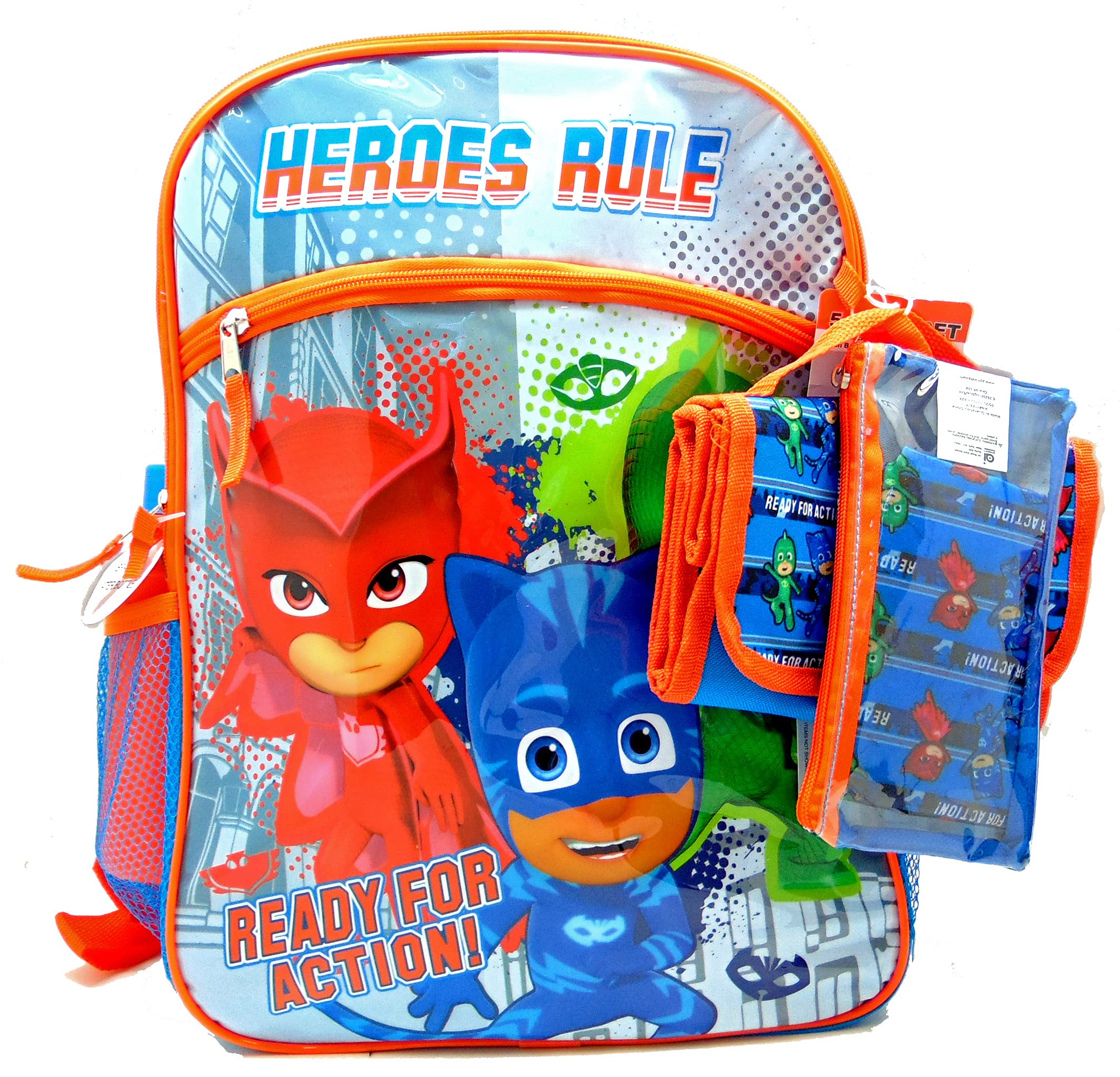 AI ACCESSORY INNOVATIONS 16 Inche Pj Masks Backpack For Boys - 5 Piece Set for Kids, Pj Mask Backpack with Lunch Box, Perfect for Back to School