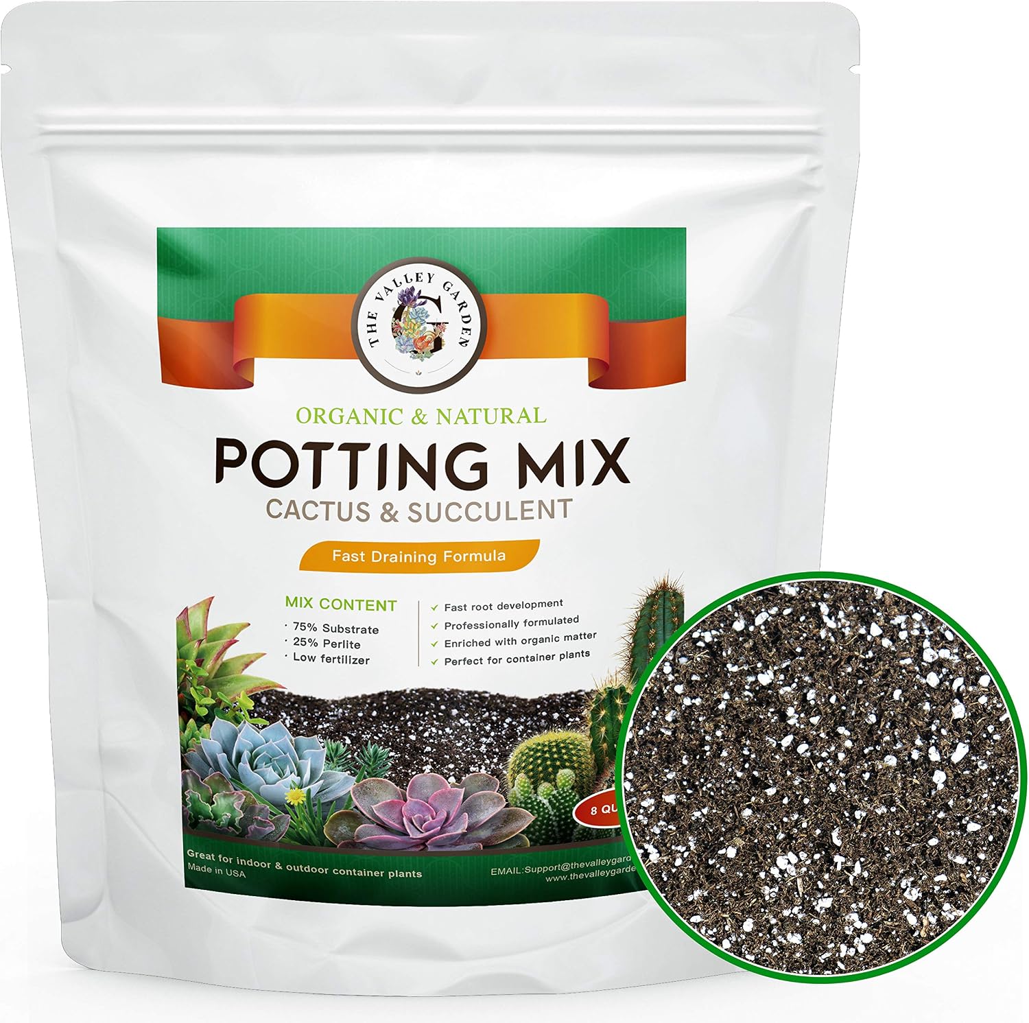 Organic Potting Soil, Cactus and Succulent Soil Mix, Professional Grower Mix Soil, Fast Draining Pre-Mixed Coarse Blend (8 Quarts)