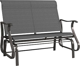Outsunny 2-Person Outdoor Glider Chair, Patio Glider Rocking Chair with Mesh Seat and Backrest, Steel Frame for Outdoor, Backyard, Black