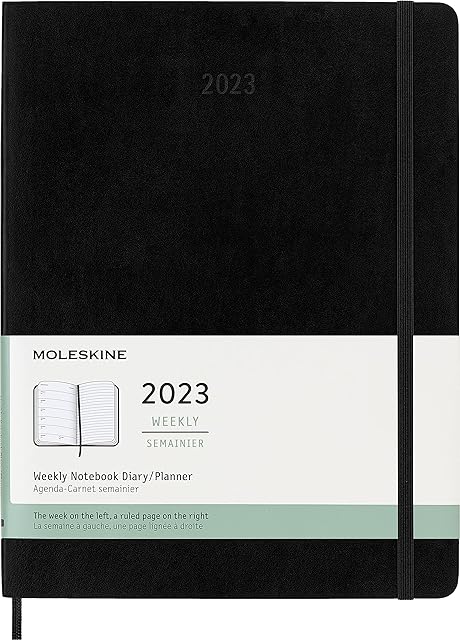 Moleskine Weekly Planner 2023, 12-Month Weekly Diary, Weekly Planner and Notebook, Soft Cover, XL Size 19 x 25 cm, Colour Black