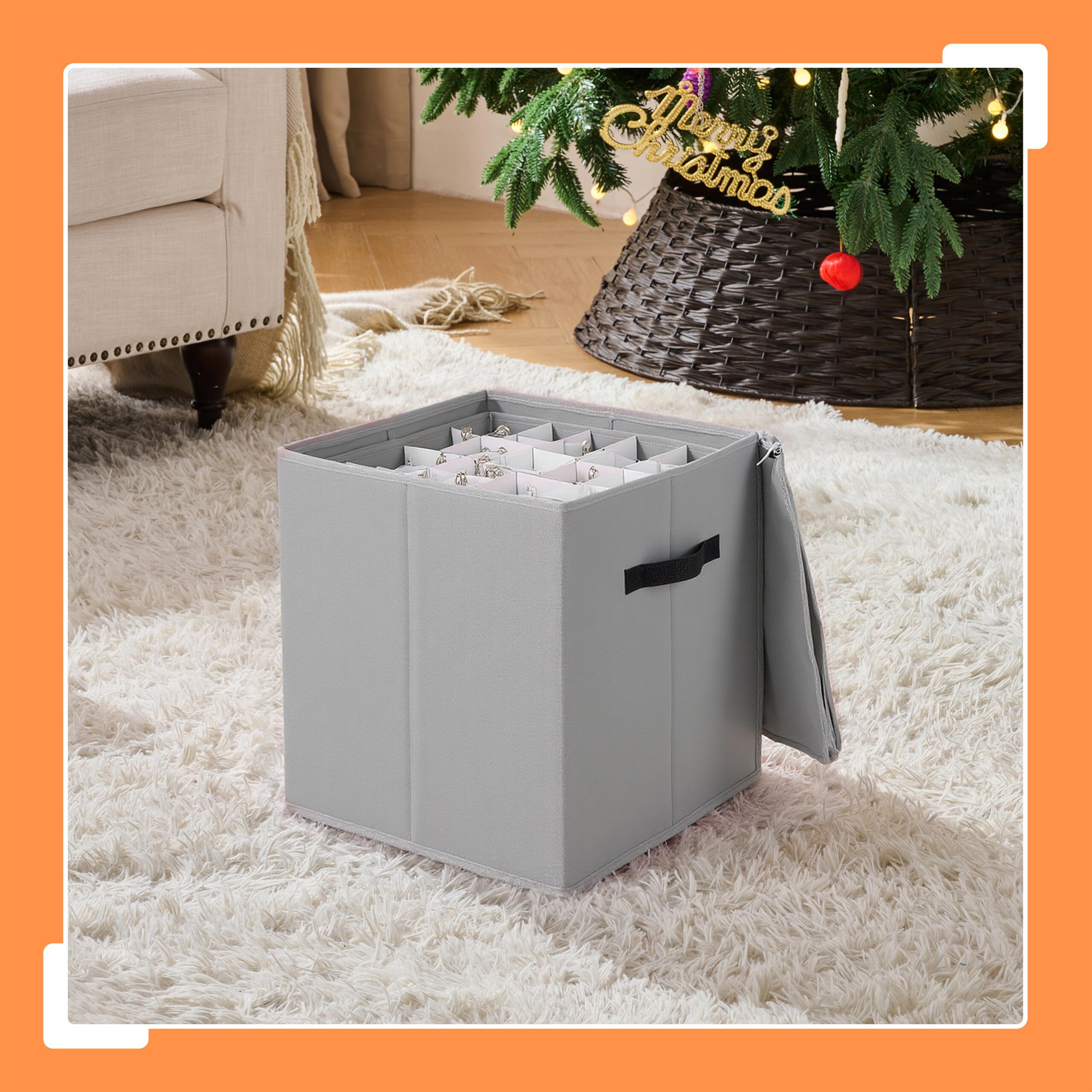 Relaxdays Weihnachtskugel Aufbewahrungsbox, 64 Kugeln, HxBxT: 40 x 36,5 x 36,5 cm, Polyester, Pappe, Kugelkiste, grau