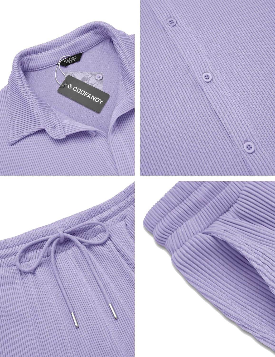 COOFANDY Men's 2 Piece Outfit Casual Short Sleeve Button Down Shirt Beach Summer Loose Pant Sets - Image 5