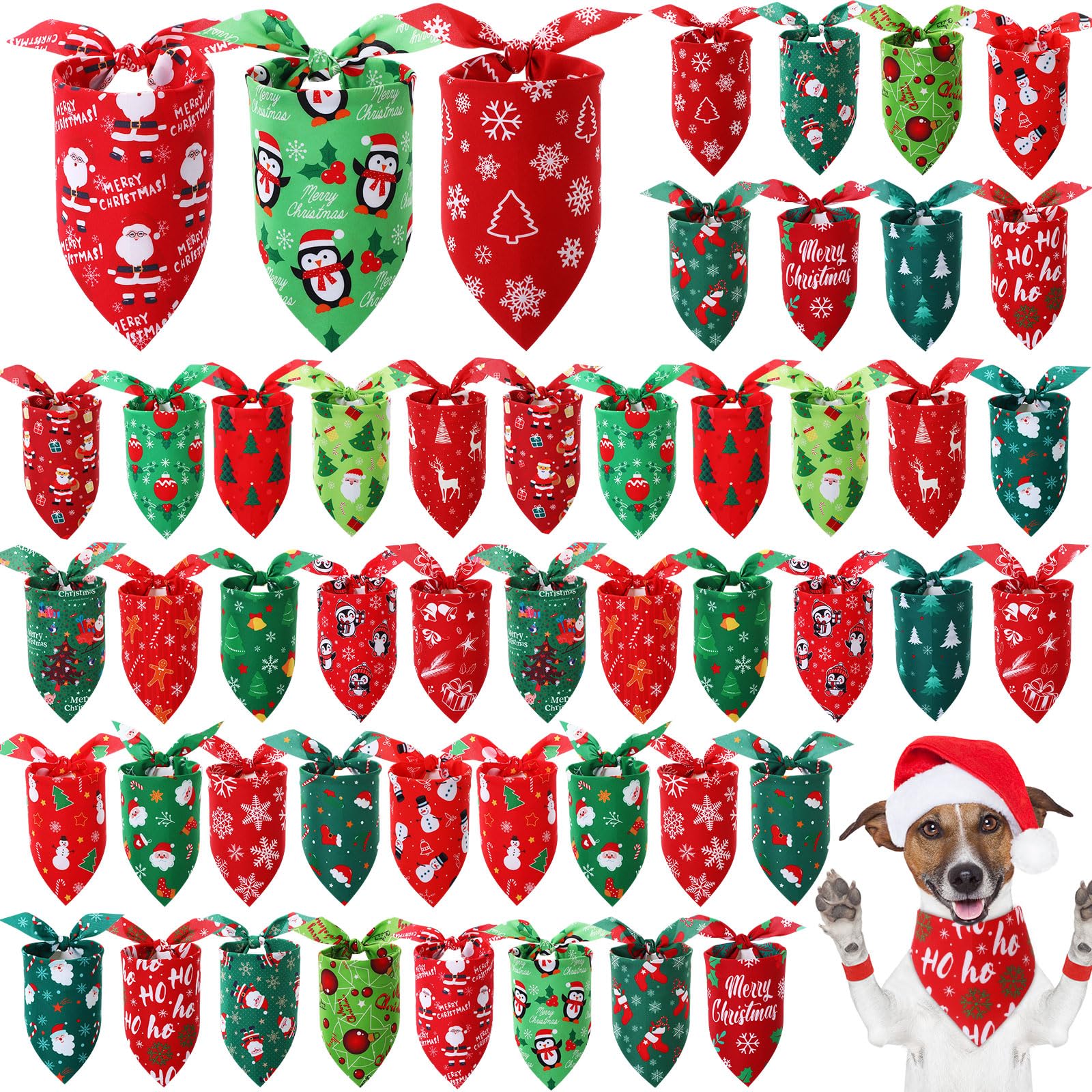 Preboun Weihnachts-Hundehalstücher für Hunde, 50 Stück, Grün und Rot, Hundehalstuch-Set, Urlaubs-Hundehalstücher für Weihnachten, Welpen, kleine und große Hunde, Kostümzubehör (klein)