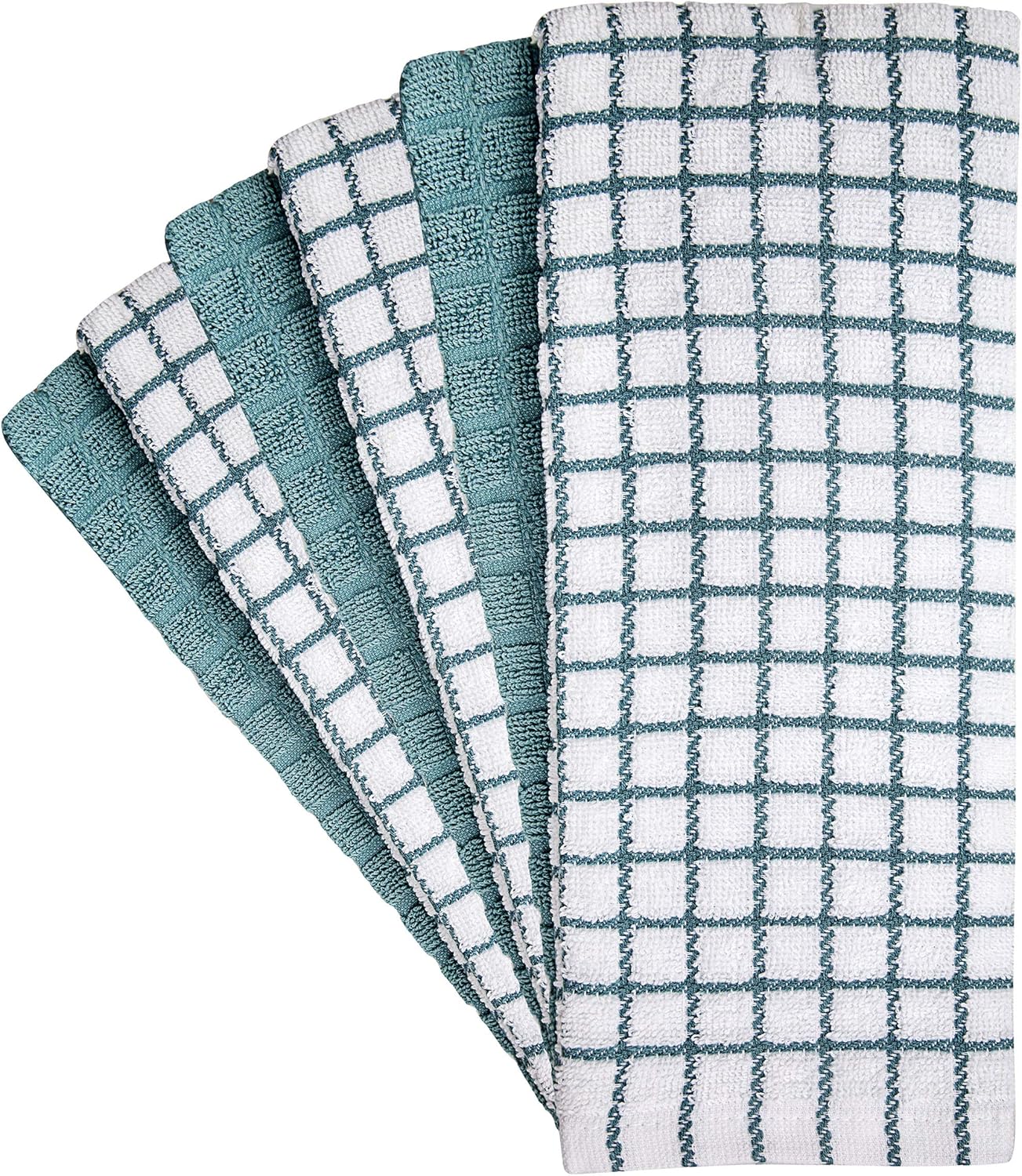 Aqua Check Cotton Kitchen Towels Set, 16"x 28", 6 Pack
