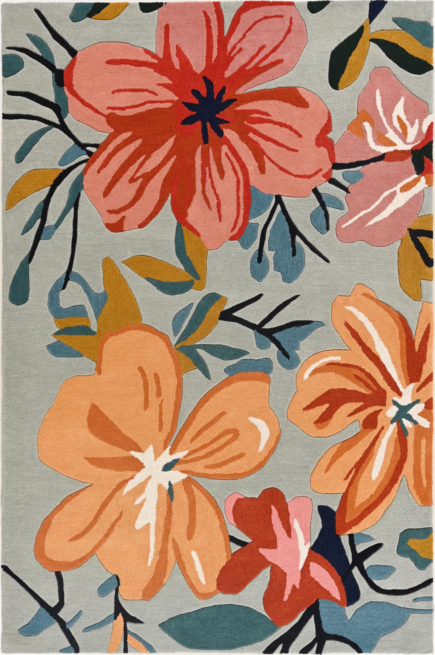 Restoration and Renovation Hand-Tufted Floral Wool Rug | Modern Colorful Flower Design, Thick and Soft Indoor Area Carpet for Living Room, Bedroom,