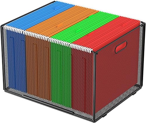 MaxGear Caja organizadora de archivos colgantes, caja de almacenamiento de carpetas de archivos de malla metálica negra para tamaño cartalegal,