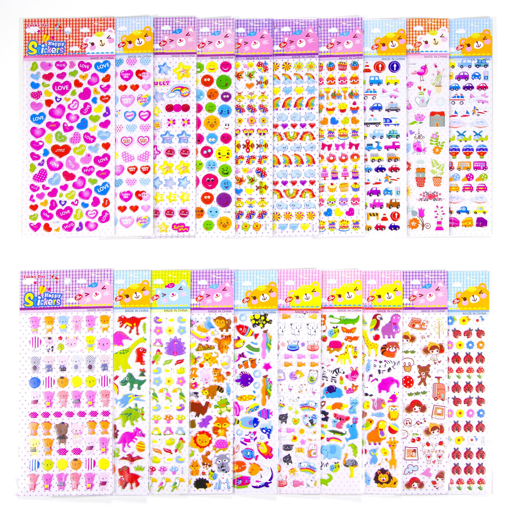 MoCeYa 3D Stickers for Kids and Toddlers 1200+ Puffy Stickers Variety Pack for Scrapbooking Bullet Journal Including Animal, Cars, Rainbow, Fish, Dinosaurs and More (Large 20 Sheets, 1200 Pcs)