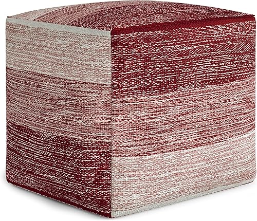 Miniatura 10 de SIMPLIHOME Briella - Puf cuadrado de 18 pulgadas de ancho hecho a mano de poliéster tejido de PET para exteriores/interiores, en gris y blanco