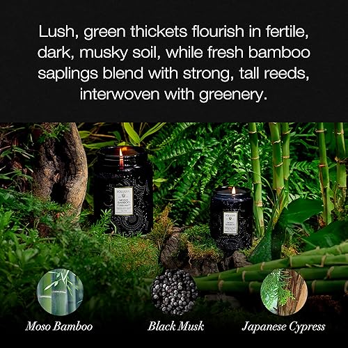 Miniatura 3 de Voluspa Moso - Vela de bambú  Tarro de vidrio grande  18 onzas  Tiempo de combustión de 100 horas  Mechas naturales y cera de coco para una