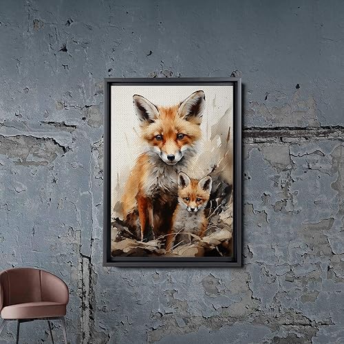 Miniatura 2 de Fox Mother Cub Prints, In The Style Of Stencil,Based, Ivory, Kids Wall Art, Kids Wall Art Display, Mom And Baby Animal Art Print, Wall Art, Art Decor