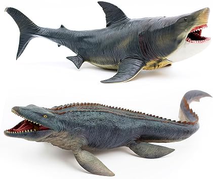 Gemini&Genius Mosasaurus and Megloden Dinosaur Toys, Ocean Monsters Shark Action Figurines, Great for Collector, Party Favor and Birthday Gift to Boys and Girls 3-12 Years Old