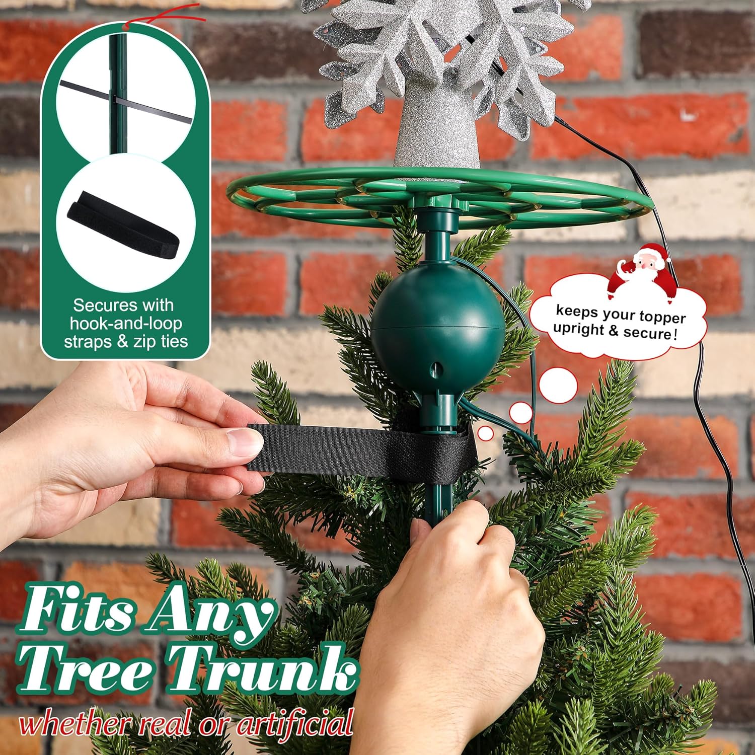 Meonum Upgraded Electric Rotating Christmas Tree Topper Holder, Universal Tree Topper Stabilizer Fits All Base Types, Green Support Rod to stabilize Seasonal Treetop Ornaments (Flat Base Type) - Image 6