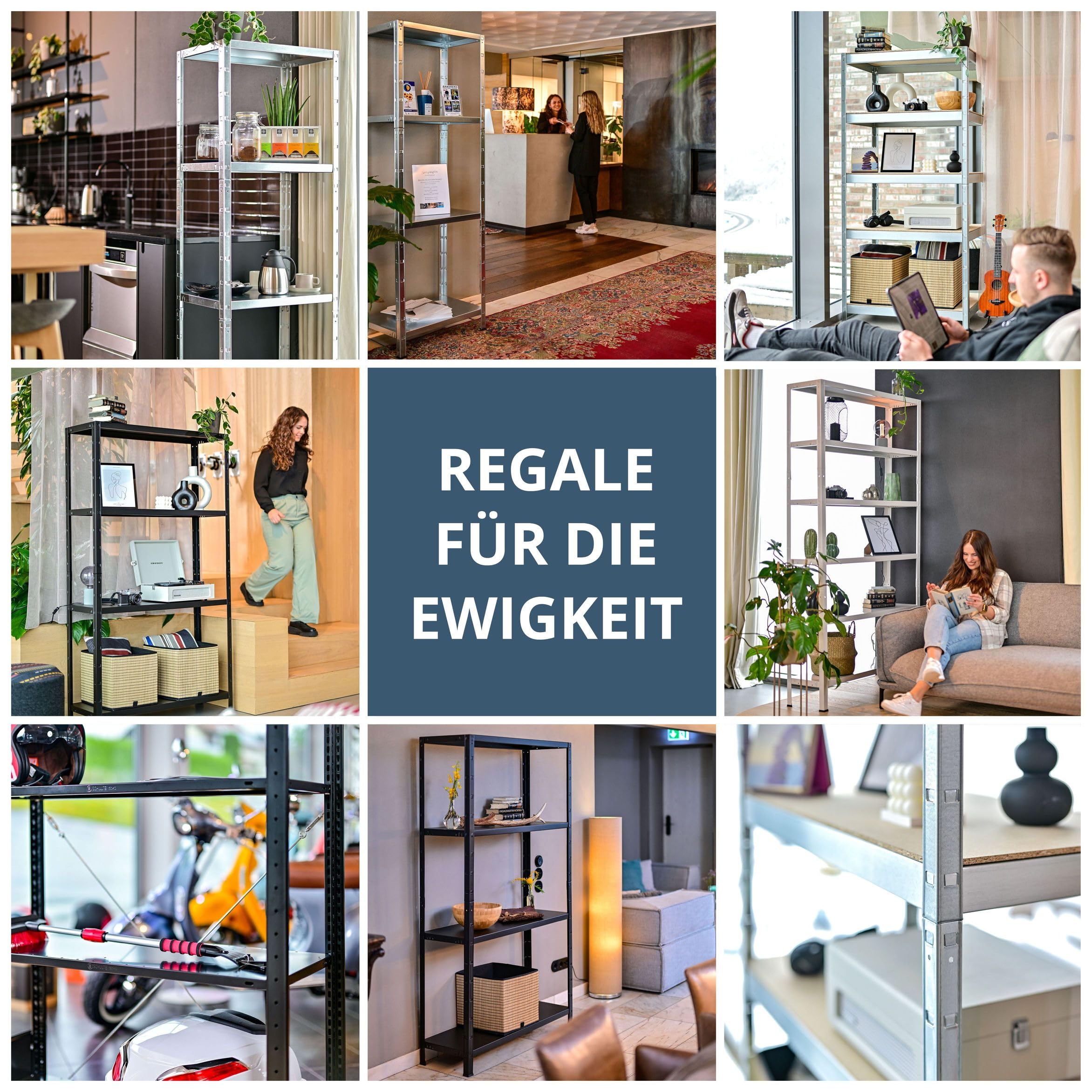 SCHULTE Regalwelt Steckregal mit 4 PowerMAX Fachböden, 70 kg Tragkraft, 200x100x50 cm (HxBxT), verzinkt (Lagerregal, Werkstattregal, Kellerregal, Garagenregal, Metallregal