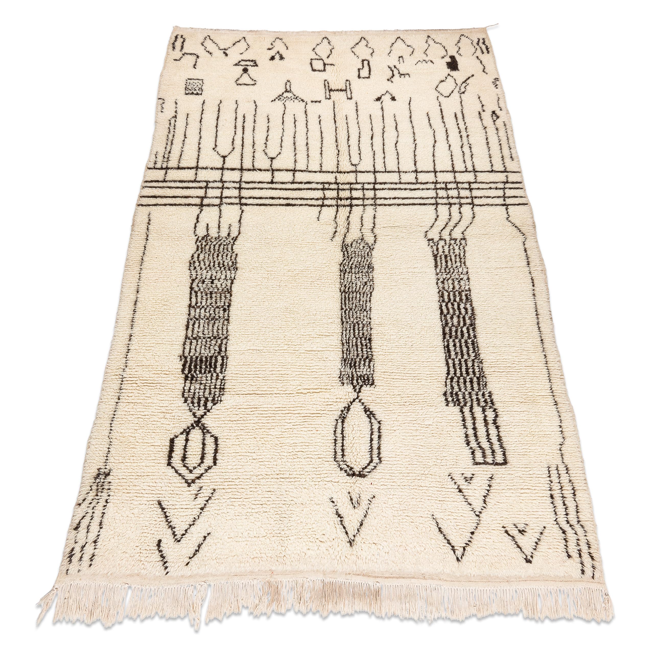 rugsx Berber-Teppich BJ1147 Boujaad tissé à la Main au Maroc, Boho - Beige/Noir 150x235 cm