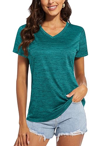 MAGCOMSEN Women's V Neck Workout Shirts Short Sleeve Moisture Wicking