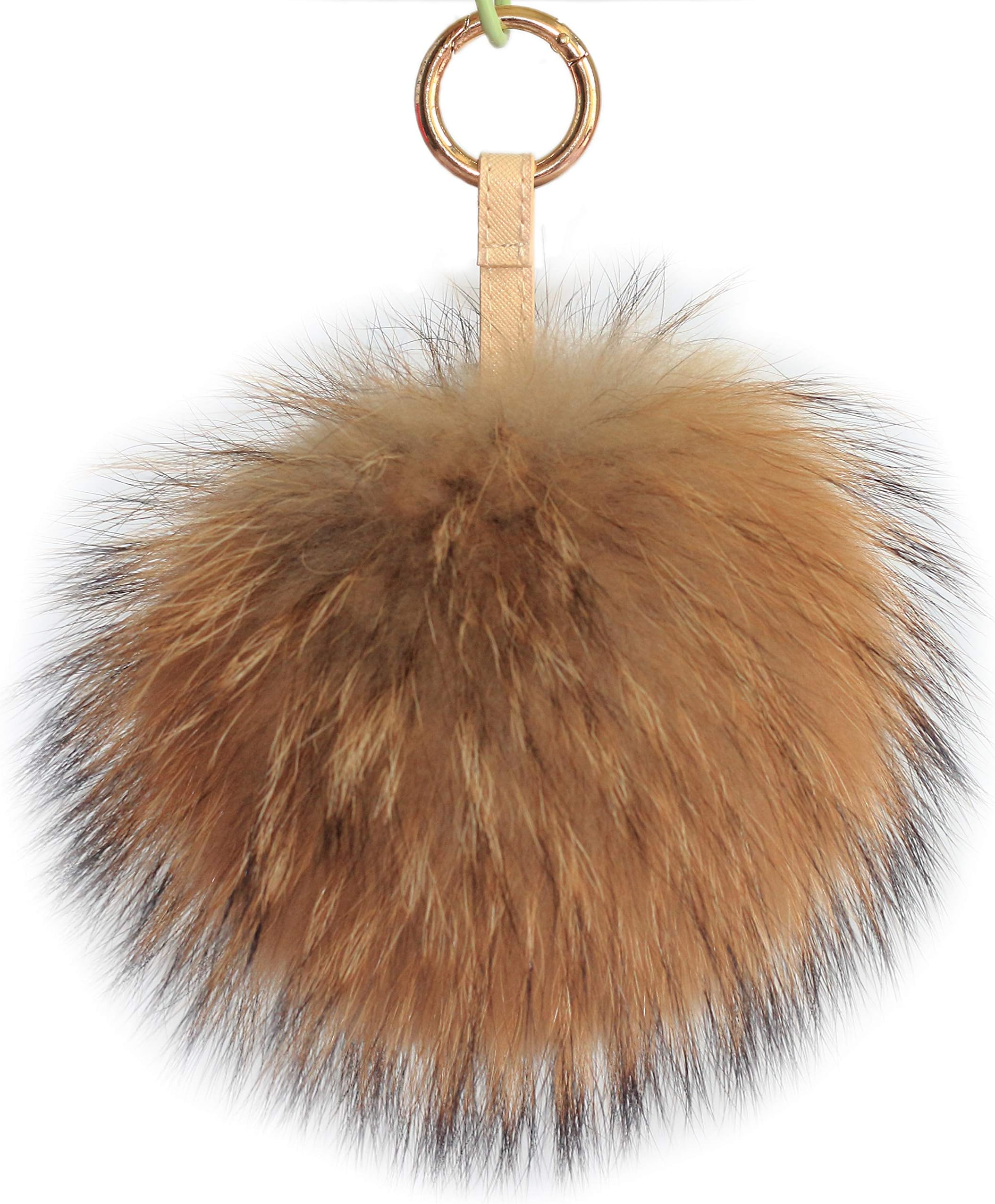 Fosrion Large Genuine Raccoon/Fox Fur Pom Keychain Bag Charm Fluffy Fur Ball