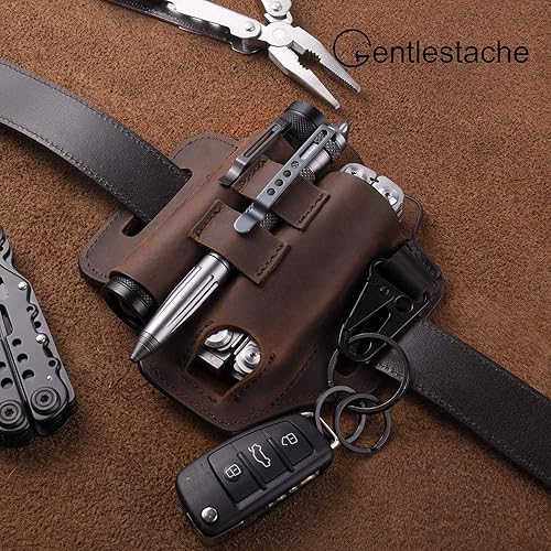 Miniatura 10 de Gentlestache Funda de cuero multiherramienta para cinturón organizador de cinturón de cuero EDC bolsa multiherramienta funda de cuero con soporte