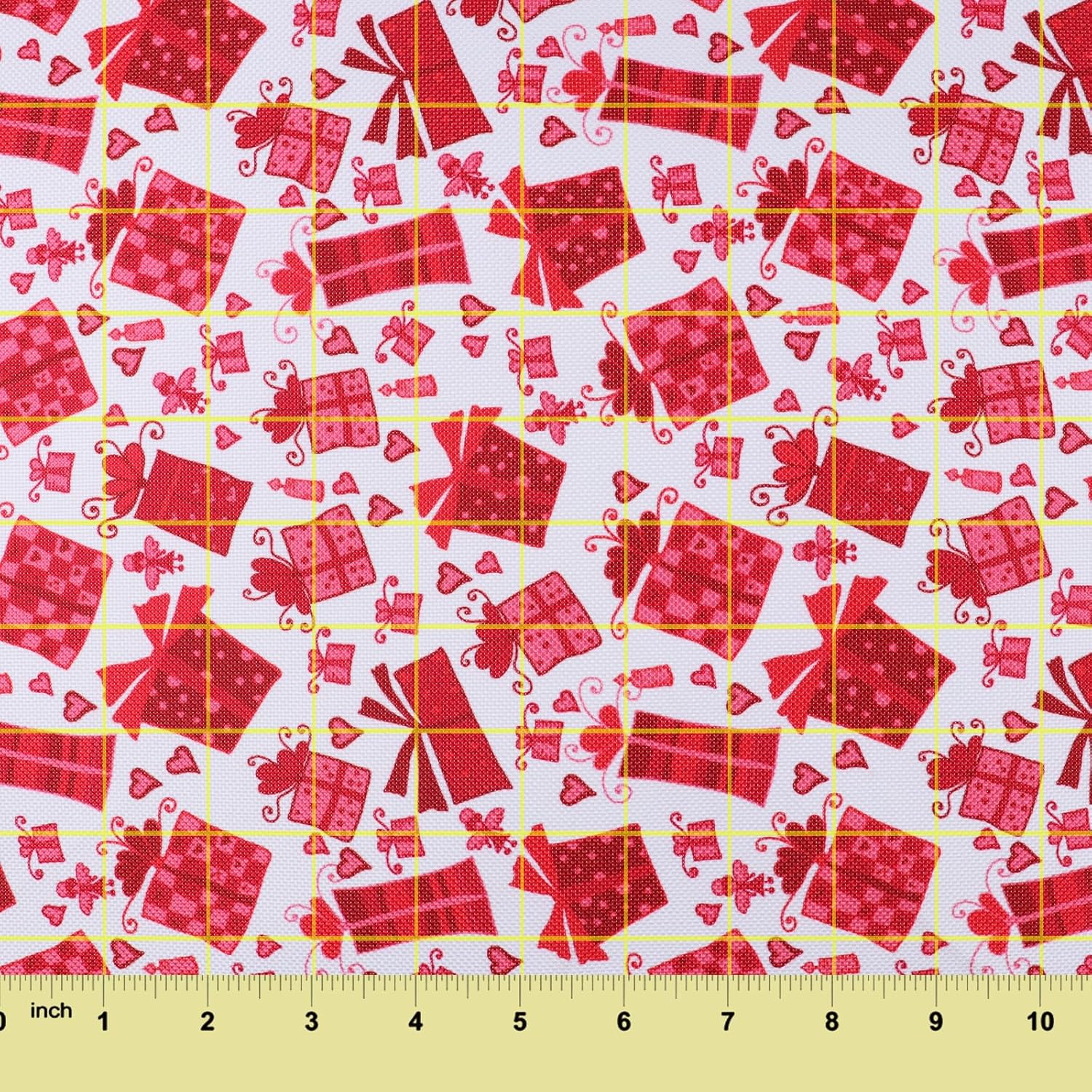 Gift Waterproof Fabric by The Yard, Present Box Candle Heart and Fairy Print Outdoor Canvas Fabric, Decorative Fabric for Upholstery and DIY Craft, 2 Yards/60"Wide, Red White