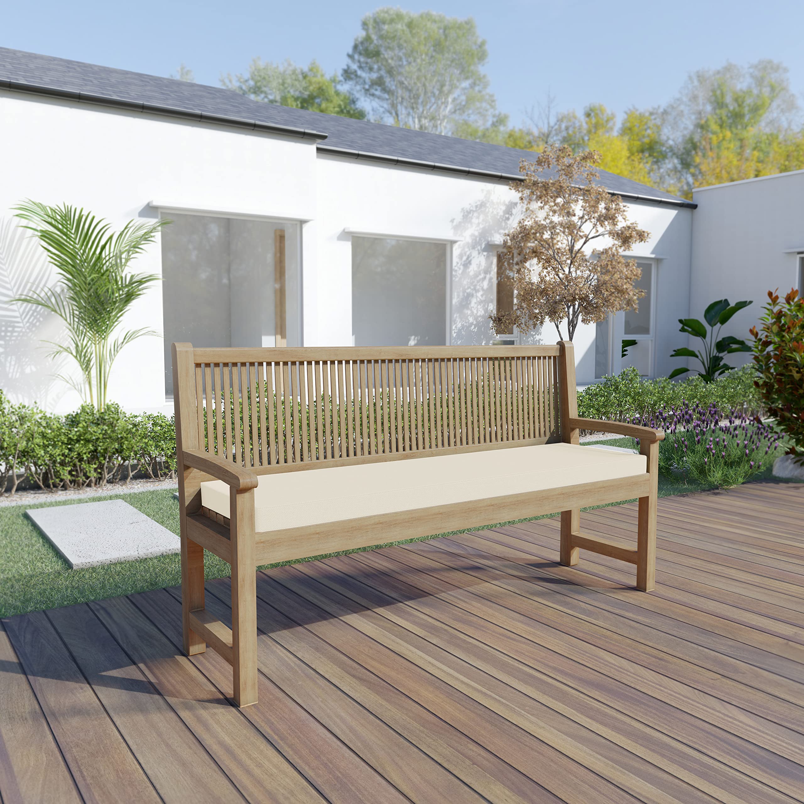 chilly pilley Coussin Impermeable De Banc Housse Amovible Lavable Zip avec Passants Coussin pour Banc De Jardin Terrasse (140x40x5, Crème)