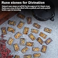 Vista 3 de Crocon Runas de jaspe de frutas con forma rectangular de piedras preciosas con alfabeto Futhark de saúco grabado, 25 piezas, juego de runas