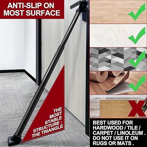 Miniatura 6 de Barra de tope de puerta de seguridad ajustable y resistente mejorada para hogares, apartamentos, viajes (1 paquete, negro)