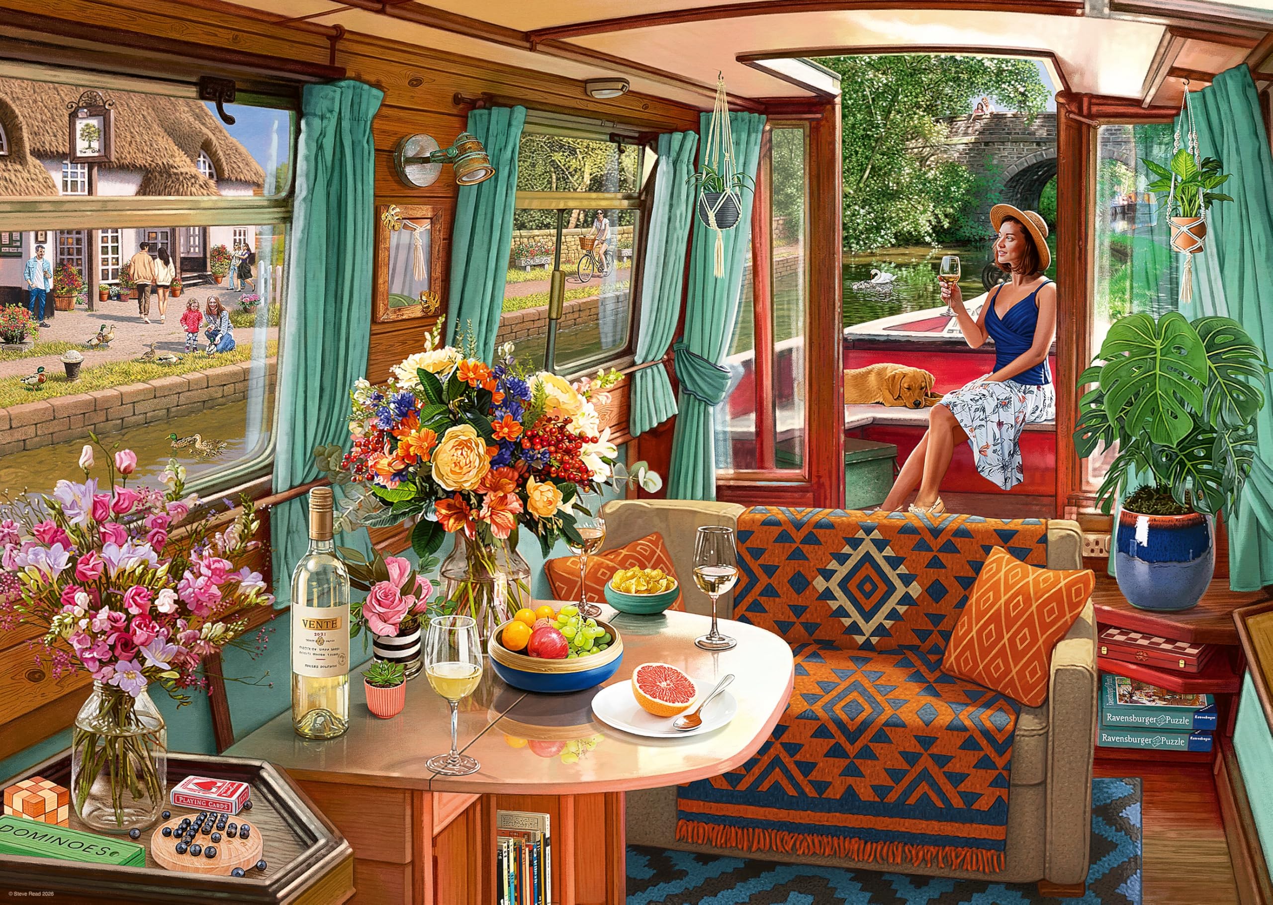 Ravensburger View From My Window No.1 Canal Boat 1000 Piece Jigsaw Puzzle – Steve Read Artwork, Countryside & Narrowboat Scene – Premium Puzzle for Adults