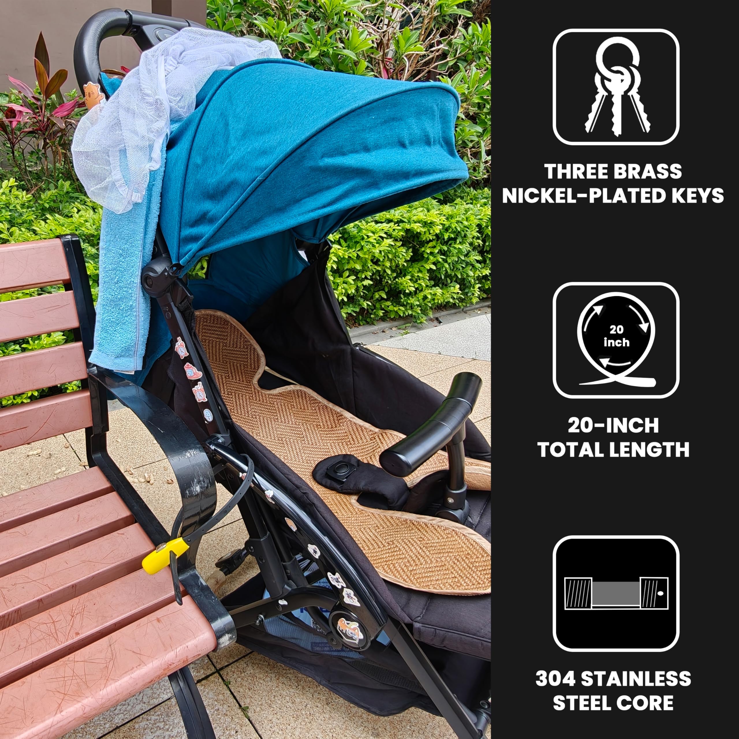 Antivol à fermeture éclair avec 3 clés - 50,8 cm - (1 ensemble, jaune) - Câble antivol en acier inoxydable résistant aux intempéries pour vélos, portails, poussettes, bagages, réfrigérateurs et