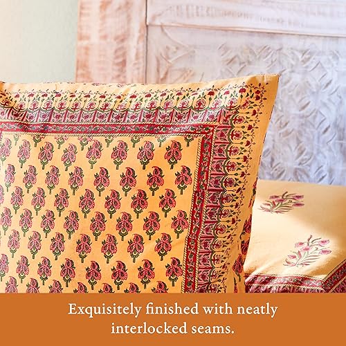 Miniatura 3 de Saffron Marigold Funda de almohada de algodón naranja para cama y sofá. Bloque de mano impreso accesorios decorativos de verano indio 18x18 pulgadas