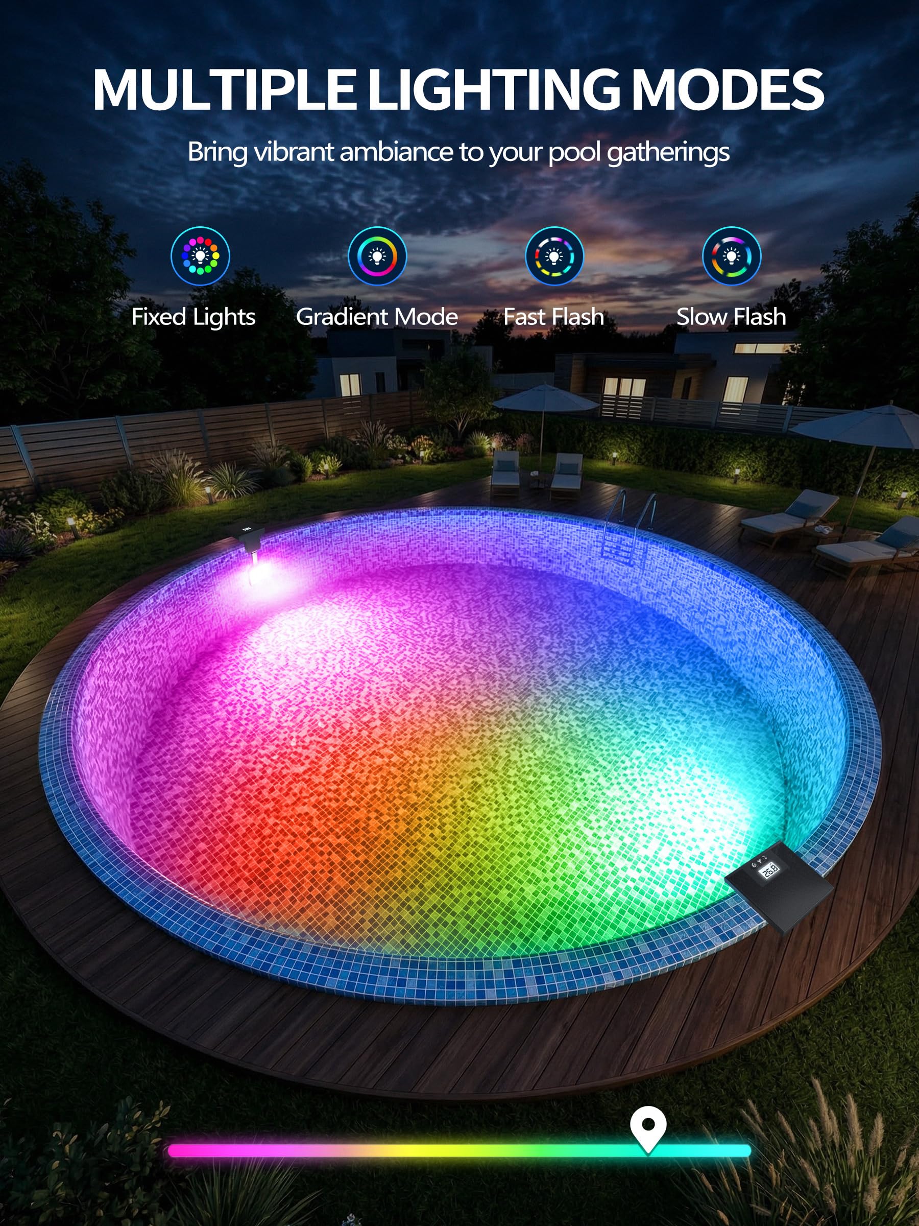 DeeprBlu 2 en 1 Luz Piscina Solar Sumergible con Termómetro de Piscina, Luces LED para Piscinas con 10 Impresionante Modos de Luz & Pantalla Retroiluminada Nocturna, Solo para Piscinas Enterrada