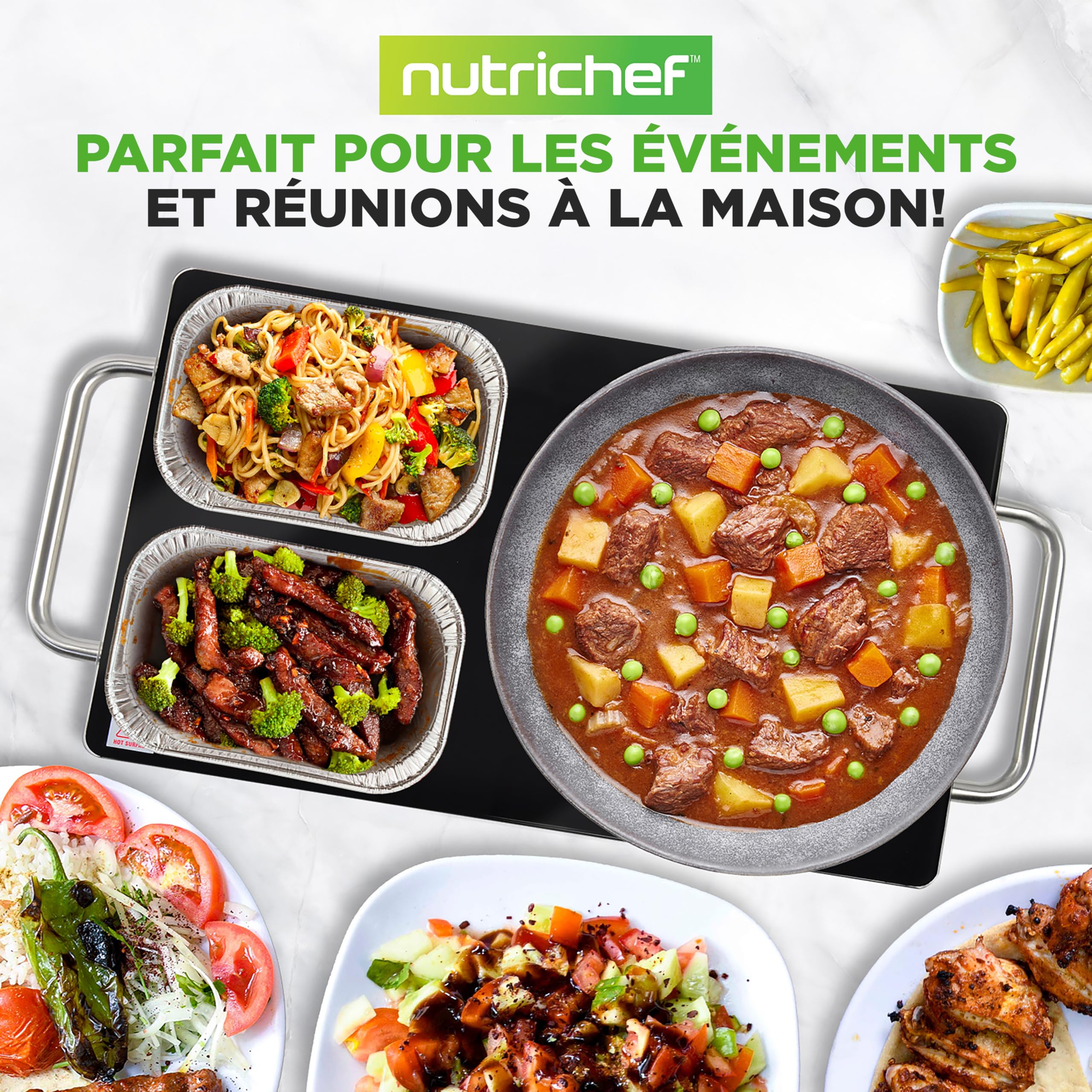 NutriChef Grande Plaque Chauffante – Plaque de Cuisson Électrique 51 × 30 cm avec Surface en Verre – Idéale pour Buffets, Fêtes, Traiteur & Restaurants, Noir