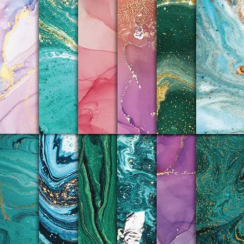 48 Sheets Marbling Scrapbook Paper,Marbling Pattern Decorative Scrapbook Paper for