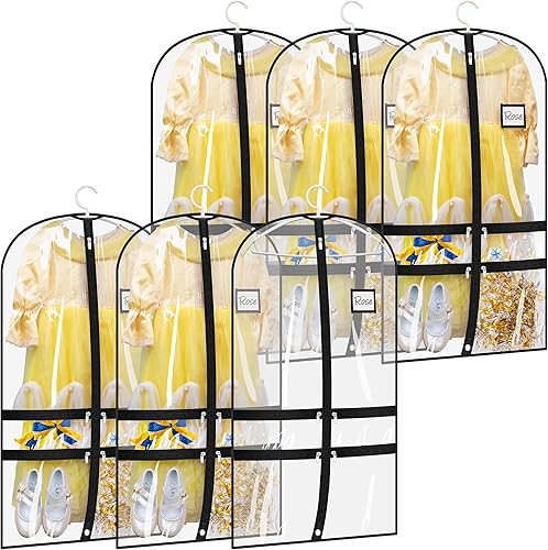 SLEEPING LAMB Paquete de 6 bolsas transparentes para ropa de baile para bailarines con 4 bolsillos, bolsa de ropa de baile de 40 pulgadas para niños