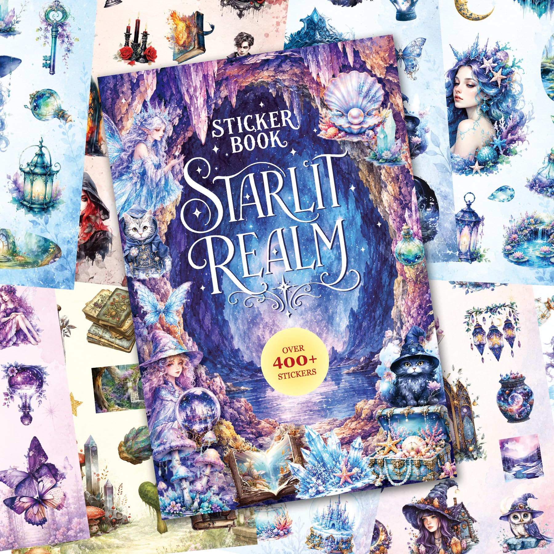 Starlit Realm Fantasy Sticker Book - Waterproof &amp; Repositionable Celestial Decals, Pre-Cut Magical Fairies, Moons &amp; Stars for Scrapbook, Journal &amp; DIY Crafts, No Residue