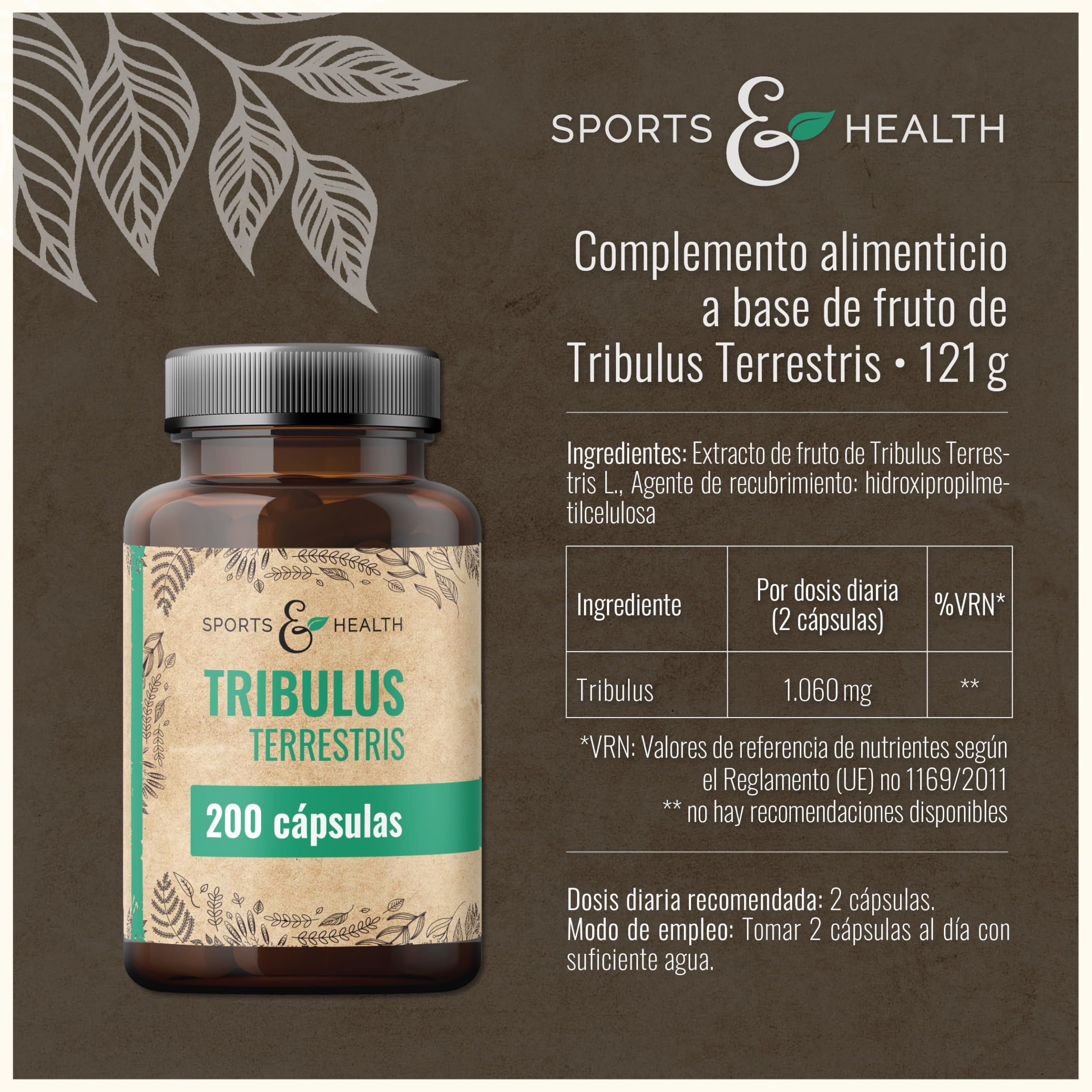 Tribulus Terrestris - 200 Cápsulas - 90% Saponinas - Vegano - Sin Aditivos - Tribulus Terrestris Testosterona