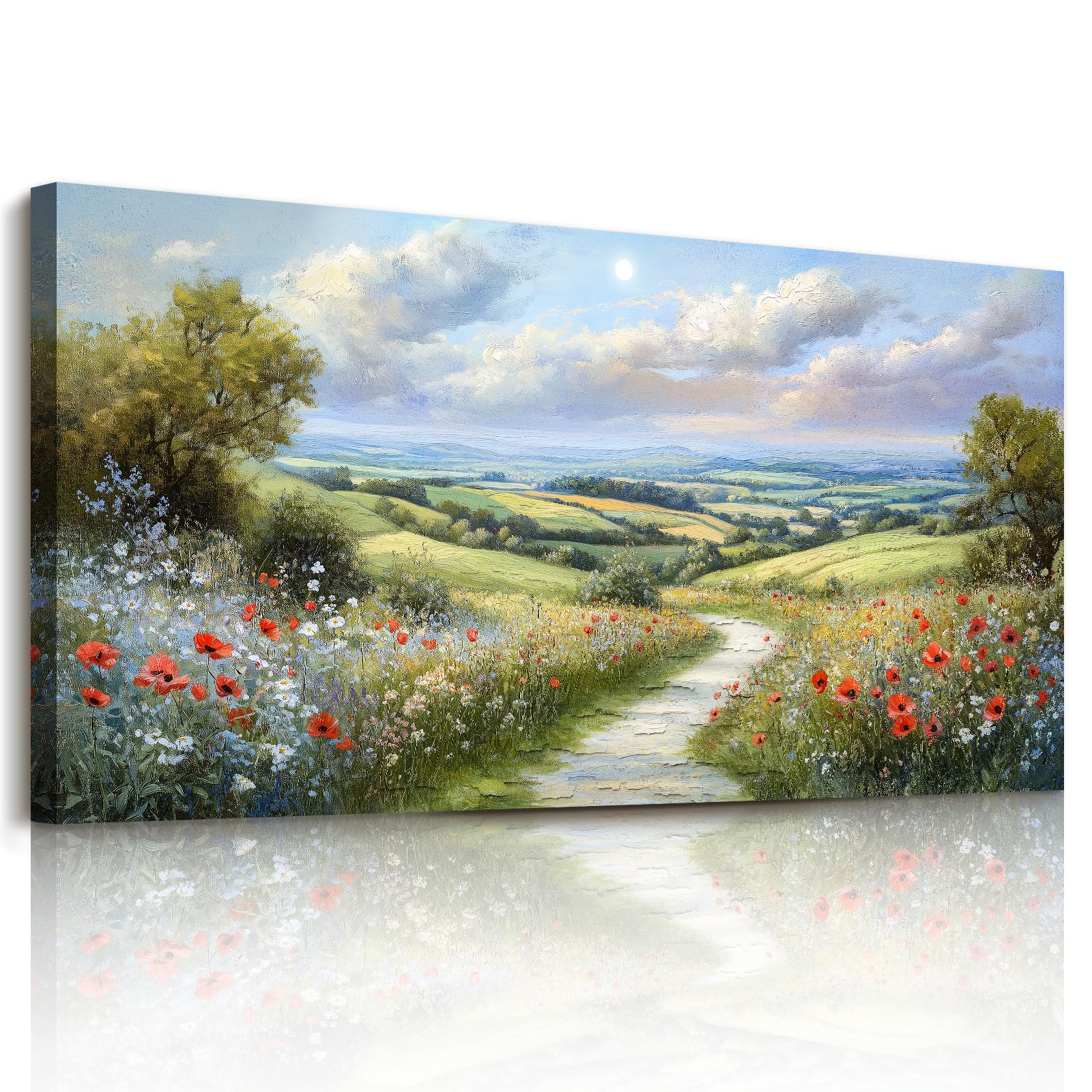 JHHUAMO Blumen Natur Leinwand Bilder Wohnzimmer Schlafzimmer 50x100 cm | Idyllische Landschaft Wandbild, Feine Handwerkskunst, Hochauflösender Druck, Harmonische Farbtöne, Einfaches Aufhängen
