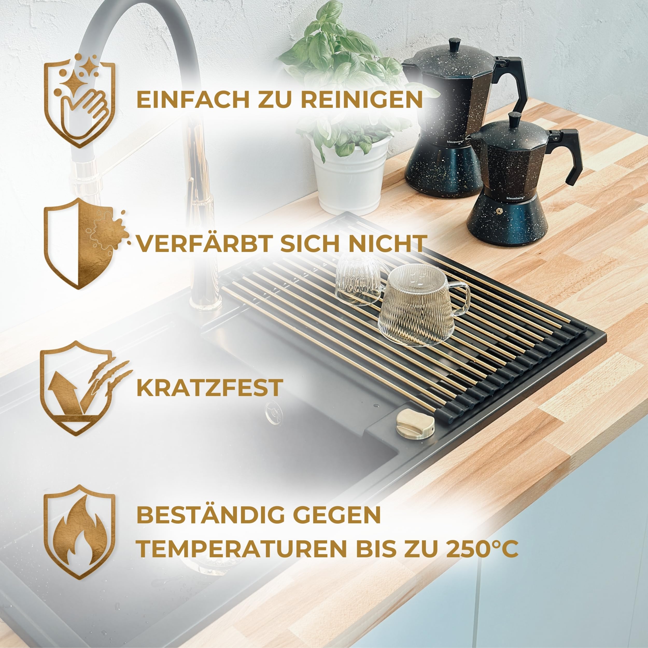 SINK QUALITY zlewozmywak granitowy biały 56 x 51 cm – zlewozmywak granitowy ze złotym syfonem i impregnacją – zlewozmywak do szafek od 60 cm szerokości – pojedynczy zlew do zabudowy – umywalka do