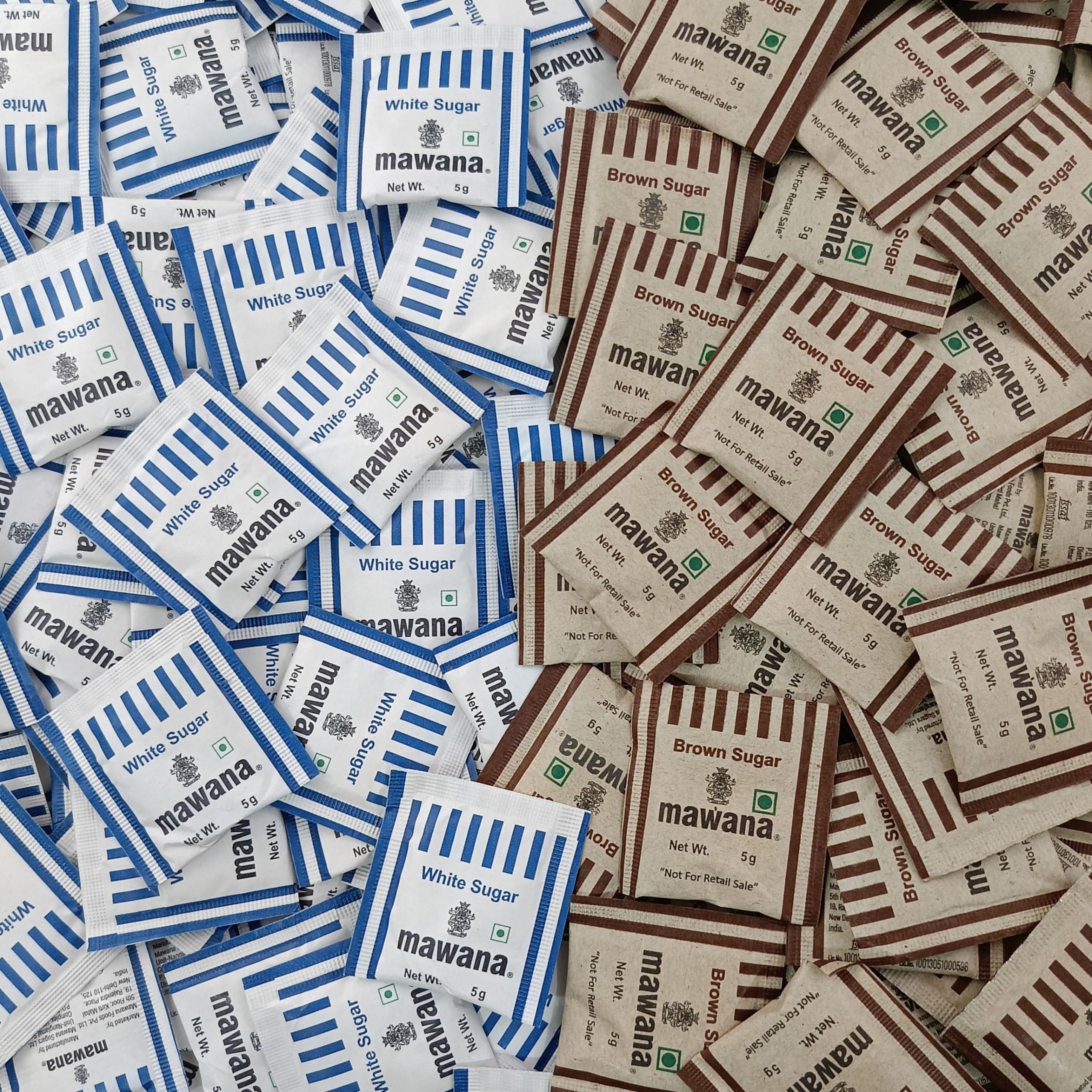 Mawana Refined White Sugar (50Pcs) And Brown Sugar (50Pcs) Sachets 5Gm, (100 Sachets)