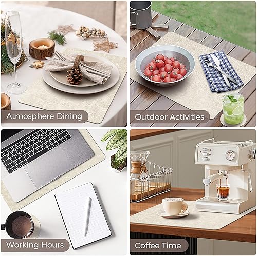 Miniatura 6 de Juego de 4 manteles individuales de vinilo, de piel sintética, impermeables y resistentes al calor, lavables, antideslizantes, con posavasos,