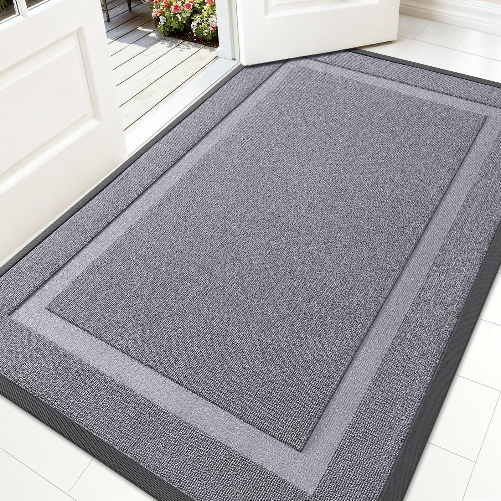 OLANLY Front Door Mat Outside 59x34, All-Season Heavy-Duty Rubber Doormat | Classic Gray, Absorbent, Stain and Fade Resistant, Non-Slip Backing, Low-Profile Indoor Outdoor Floor Mat for Entryway
