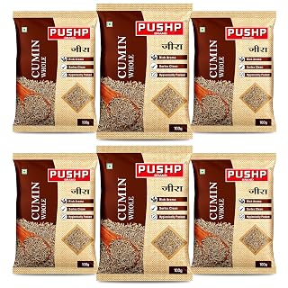 Pushp Whole Jeera | 100g Pouch | Premium Cumin Seeds | Aromatic & Flavorful | Ideal for Cooking, Tadka, Seasoning (Pack of 6)