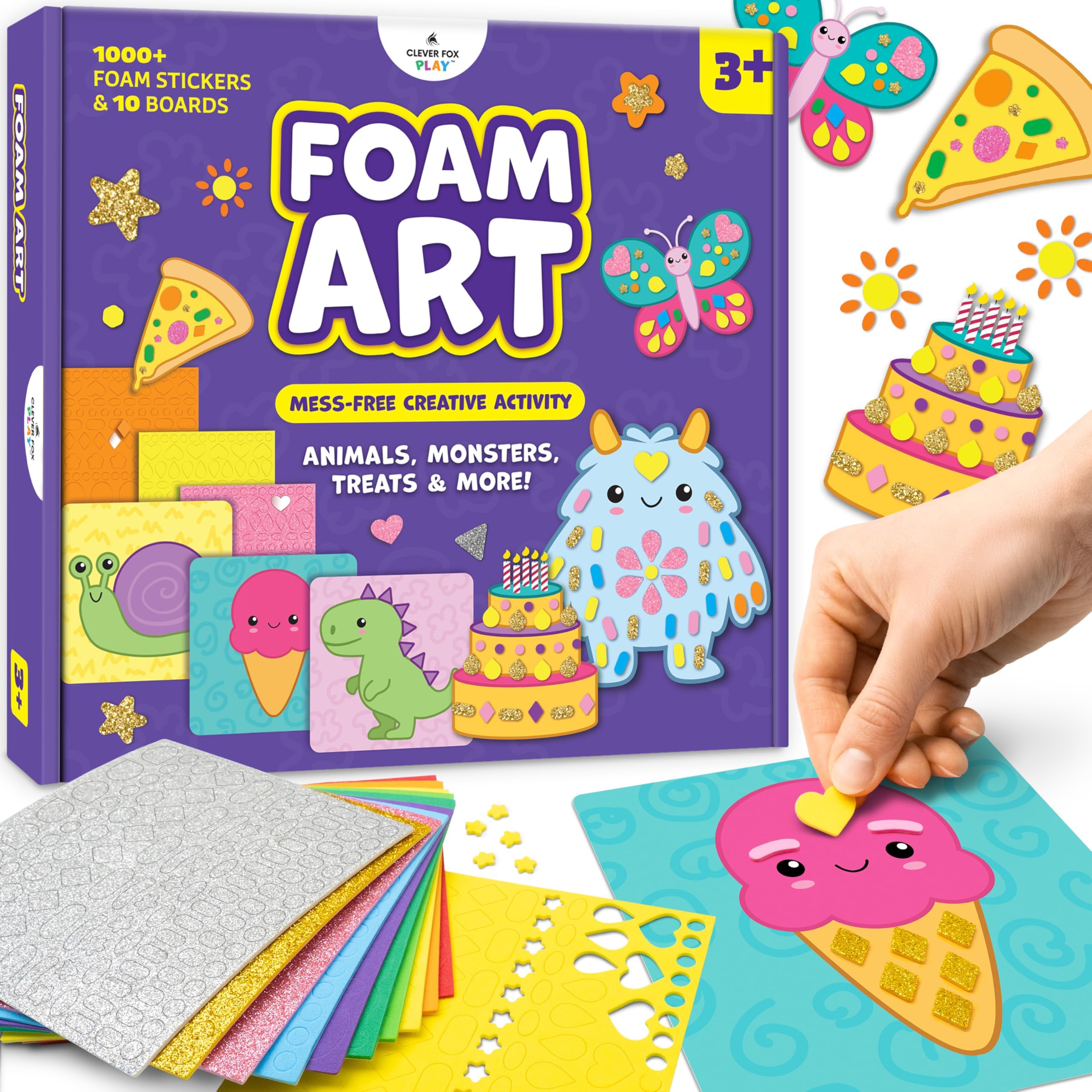 Clever Fox Play Foam Art Kit for Kids Ages 3-5 – Mess-Free Foam Arts & Crafts – Fun Non Messy Craft with 10 Pictures & 1,000+ Foam Stickers – Screen-Free Creative Play for Toddler & Preschool