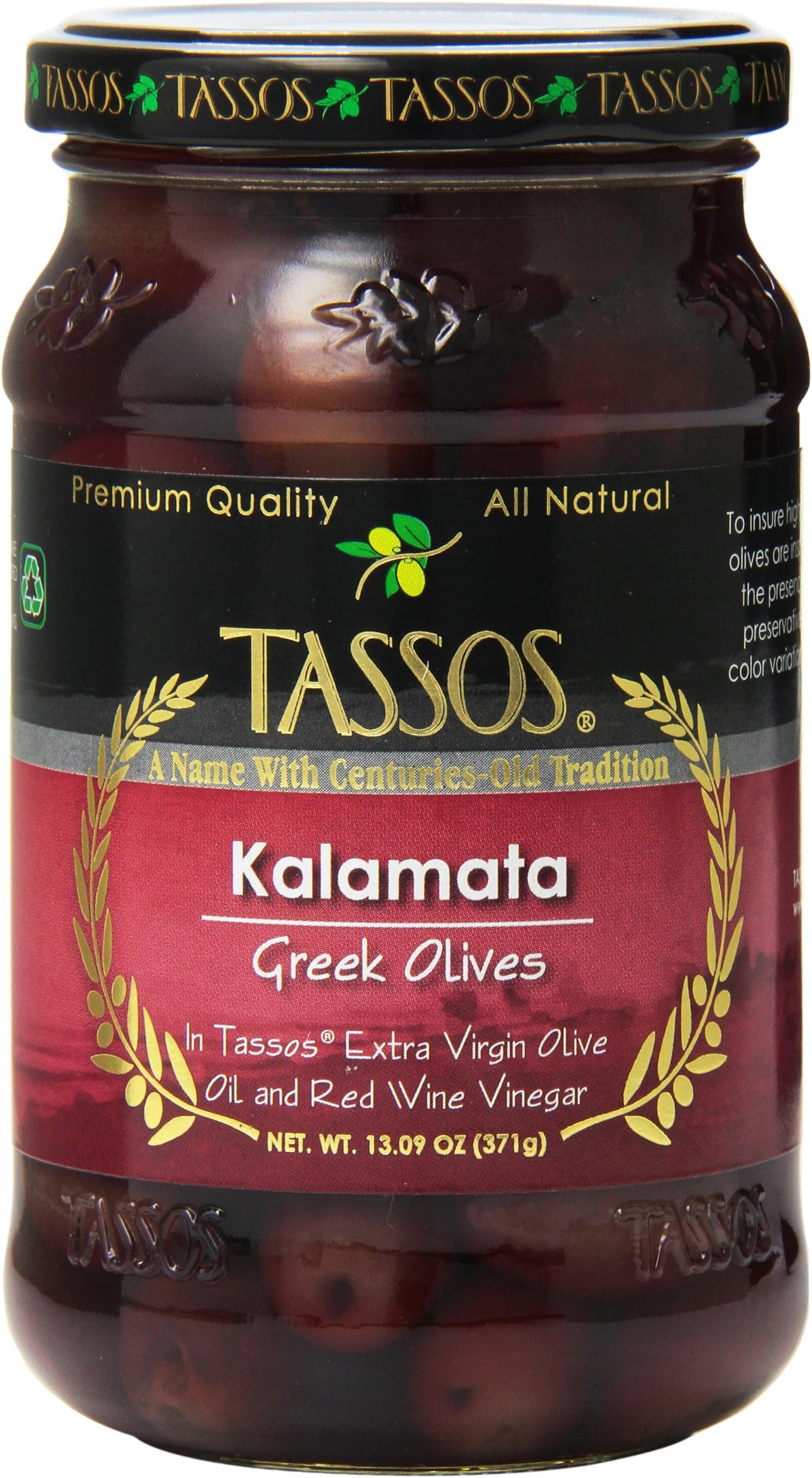 Tassos Kalamata Olives in Red Wine Vinegar, 13 Ounce