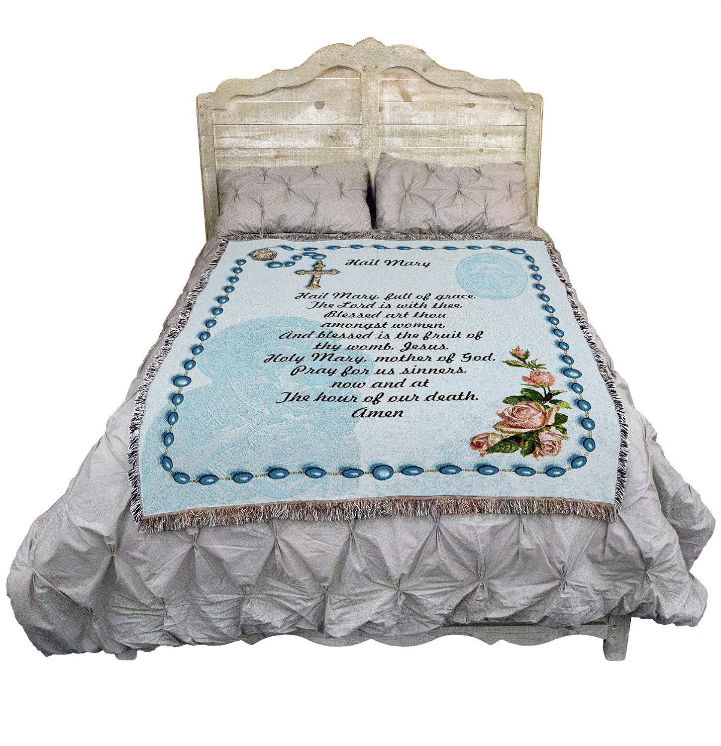 Pure Country Weavers Hail Mary Prayer with Rosary Beads Blanket - Religious Gift Tapestry Throw Woven from Cotton - Made in the USA (72x54)